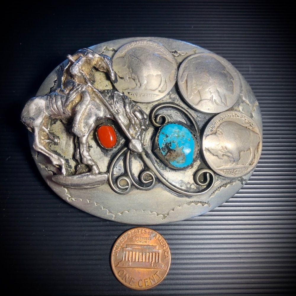 Native Made Sterling Jade Belt Buckle